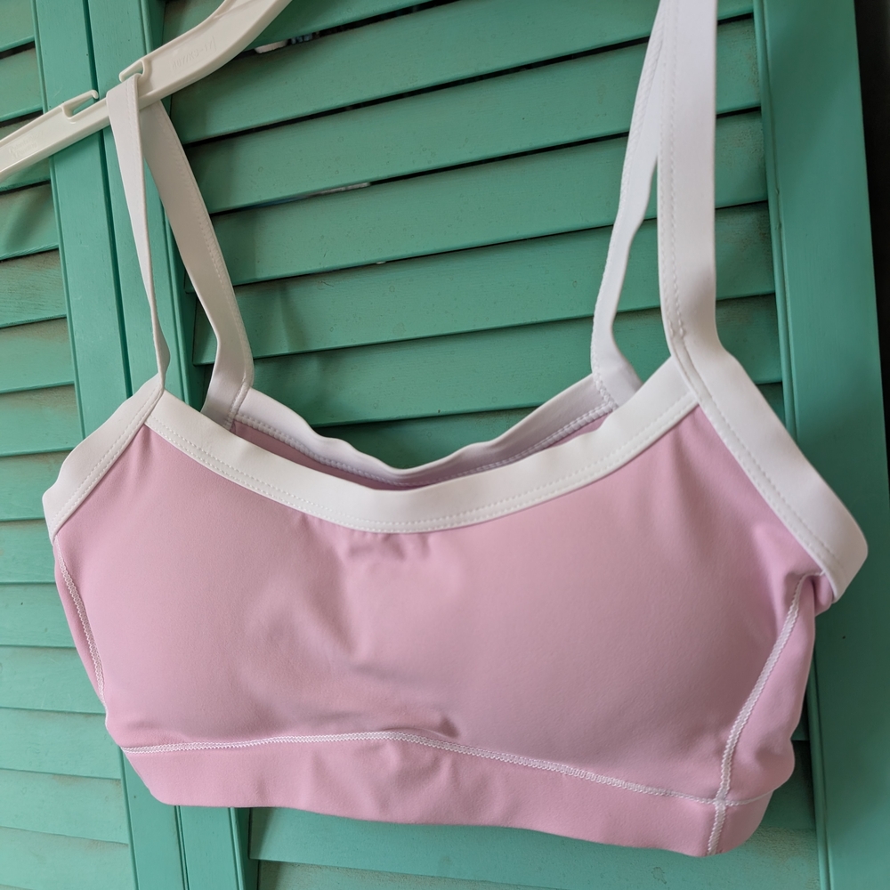 Chic Pink and White Sports Bra